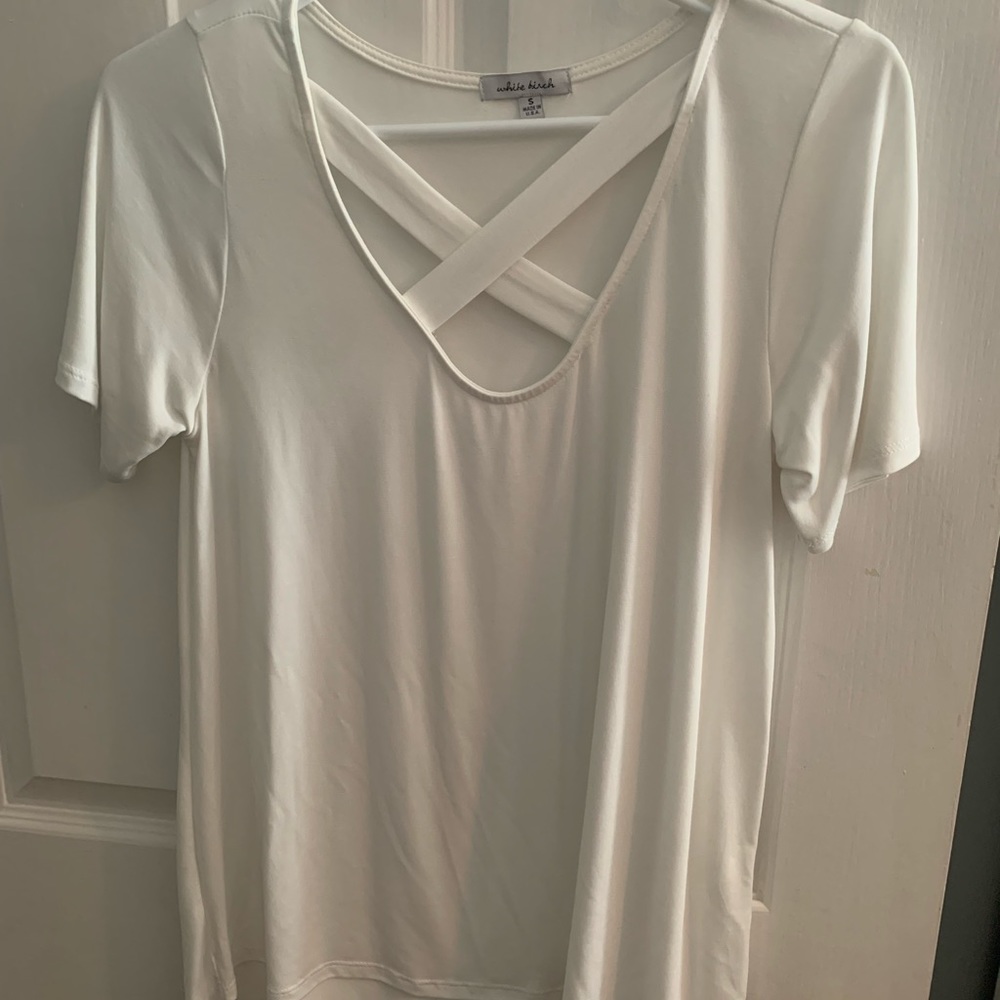 White Birch white cross neck top